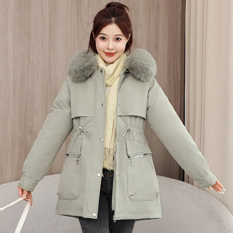 Parkas pour femmes de haute qualité, vestes d'hiver à la mode, doublure, grand col en fourrure, vestes rembourrées en coton à capuche, vêtements d'extérieur mi-longs