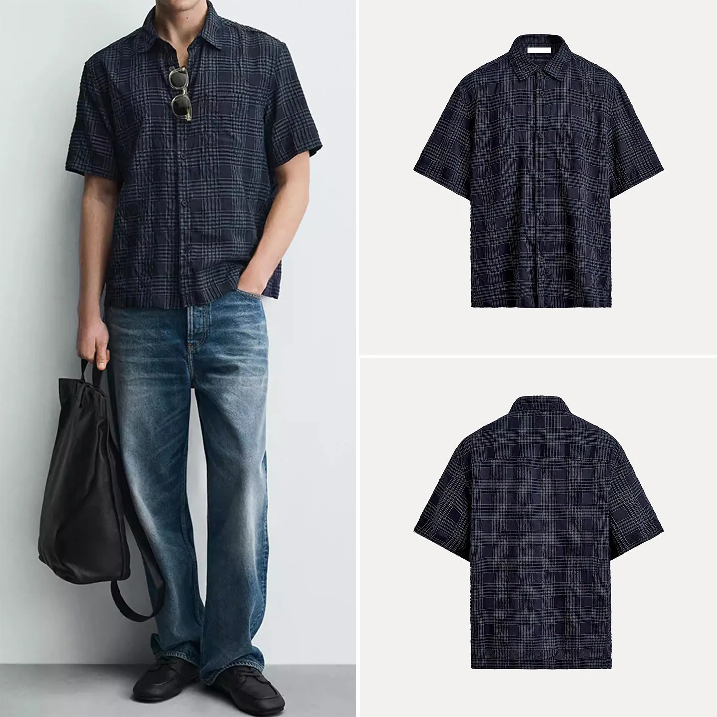 

Men's Slim Fit Straight Leg Short Sleeve Shirt Spring 2026 Plaid Design Turn-down Collar Casual Comfortable Fashionable