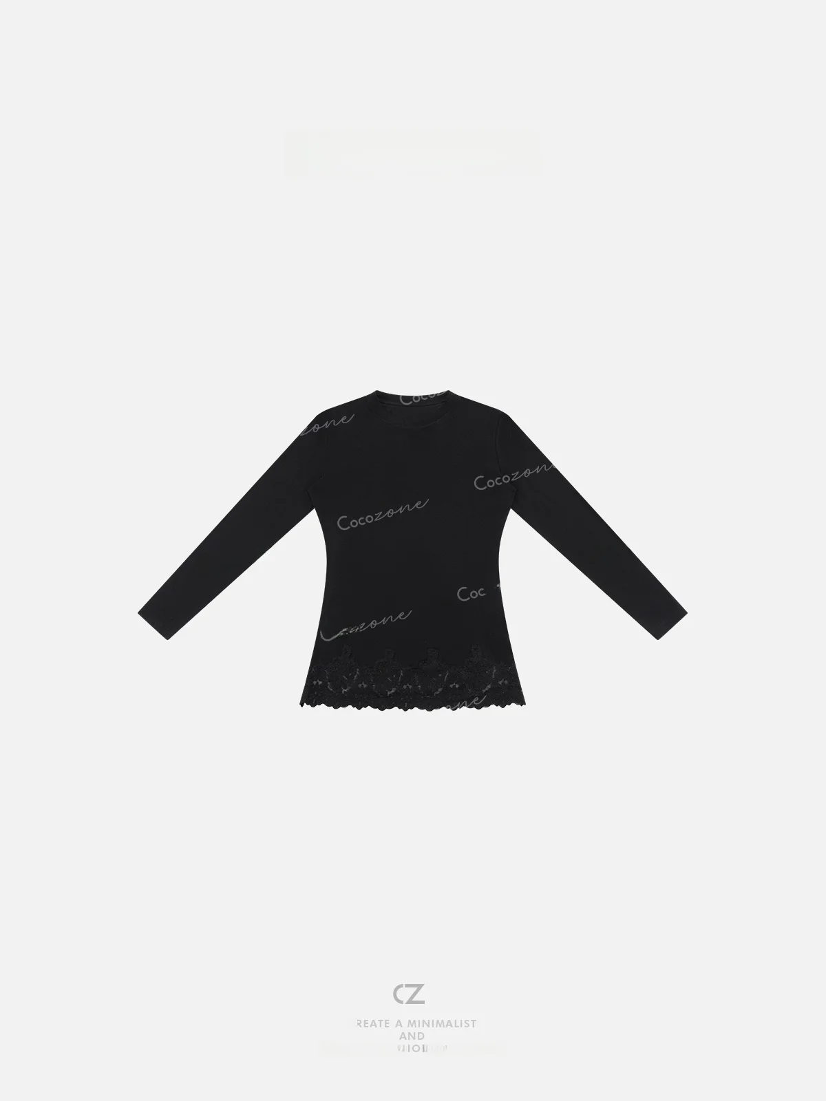 

Футболка ZONE с круглым вырезом и длинным рукавом, 100% хлопок, с кружевной отделкой, универсальная, для ранней осени, модная, женская, повседневная одежда