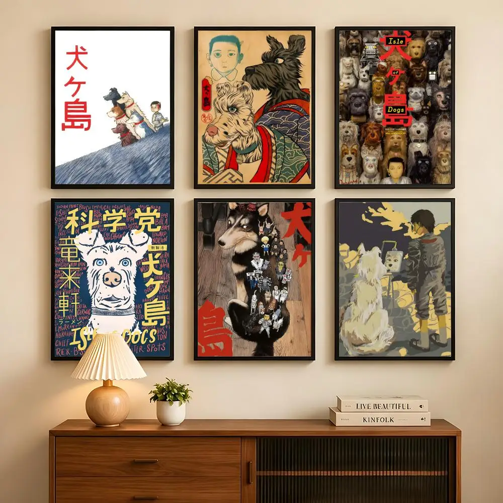 movie I-Isle o-of D-Dogs Poster  Poster Self-adhesive Art Waterproof Paper Sticker Coffee House Bar Room Wall Decor