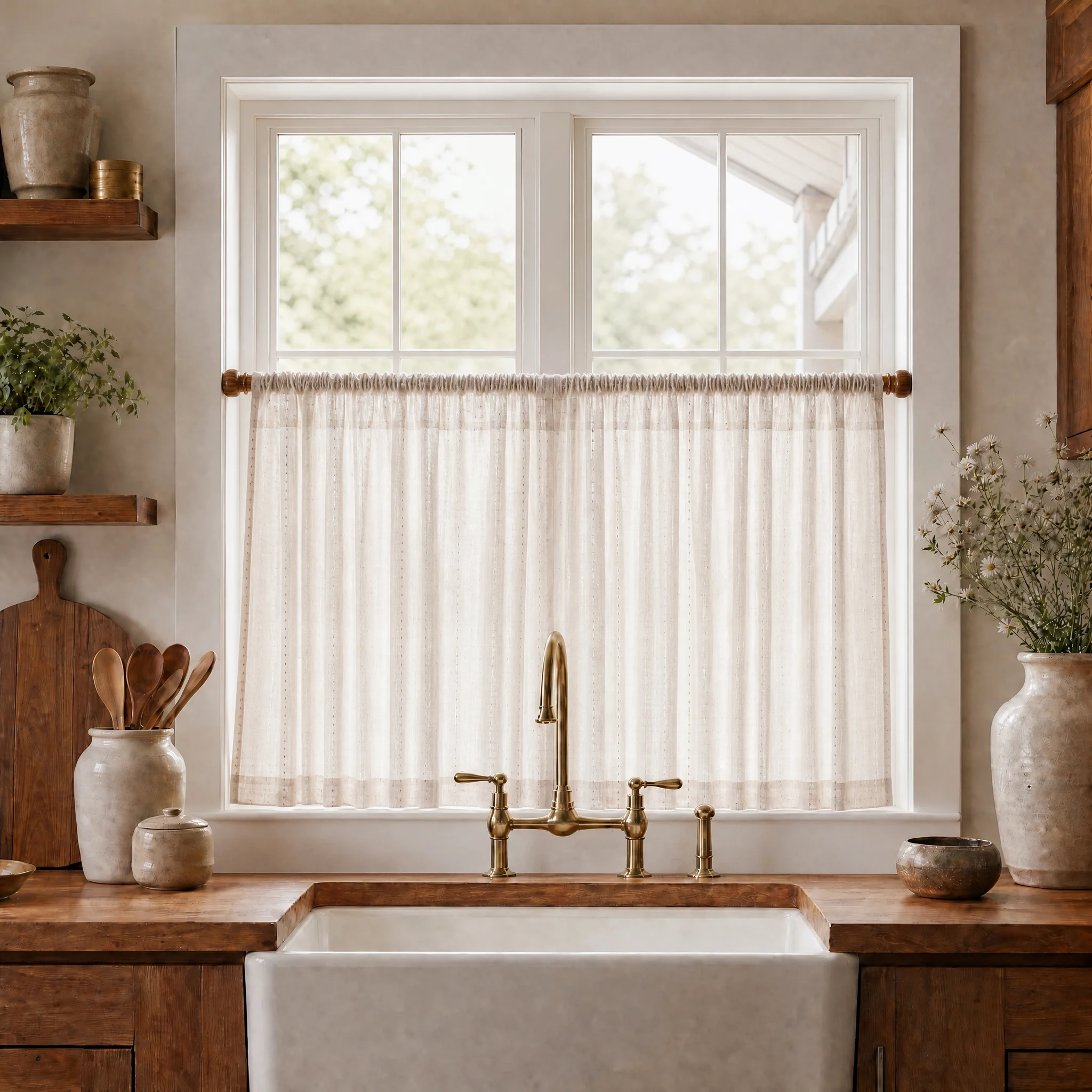 1 Piece, Bohemian Retro Style Candy-Colored Gauze Light-Filtering Curtain, Available in Multiple Colors: White / Orange-Yellow / Yellow-Green / Pink / Black-Gray, Rod-Top Installation, Polyester Material, Washable, Nat