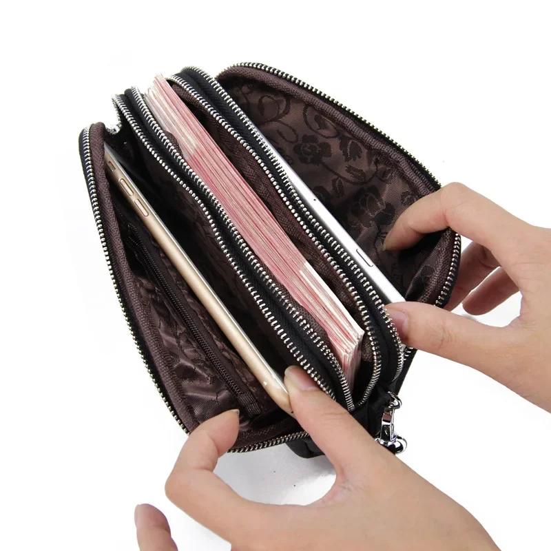 

Women Long Wallet Genuine Leather With 3 layers Zipper Wristlet Bag Big Capacity Lady Clutch Coin Purse Mobile phone bag Handbag