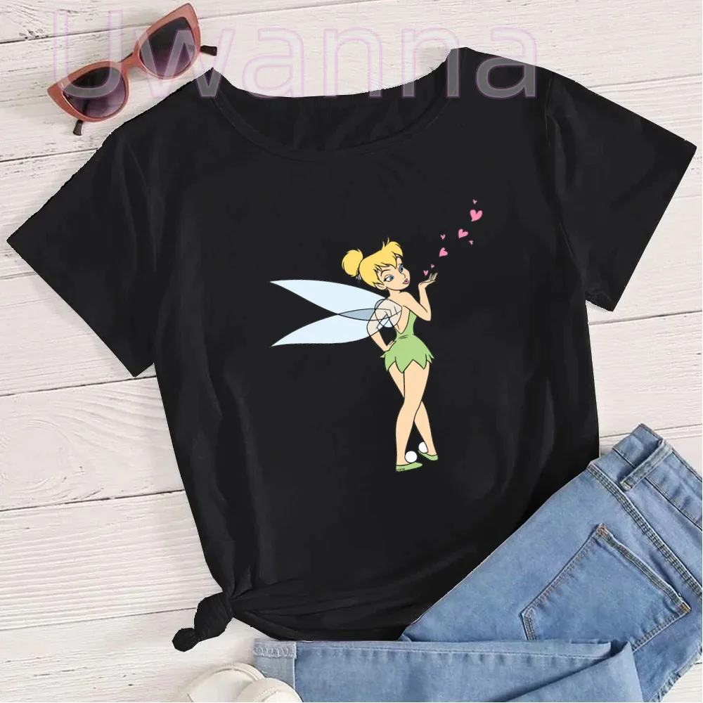 Think Bell Princess Print Cute Women T-shirt Casual Fashion Short Sleeve Black T Shirt Female Streetwear Tshirt Y2k Clothes Tops