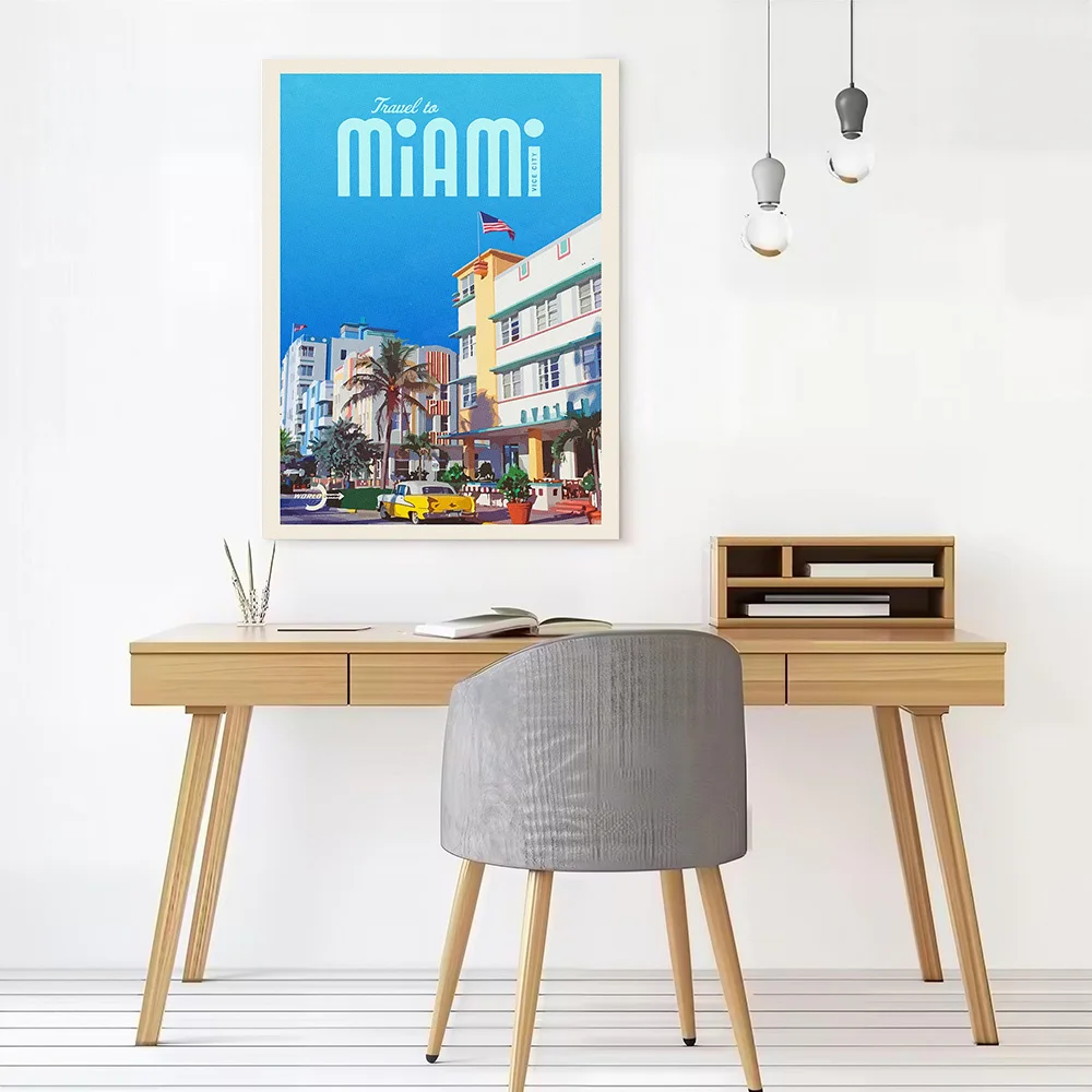 Travel to Miami Printed Canvas Poster Personalized High Quality Wall Art Paintings for Room Decorations Home Decor Luxury Mural