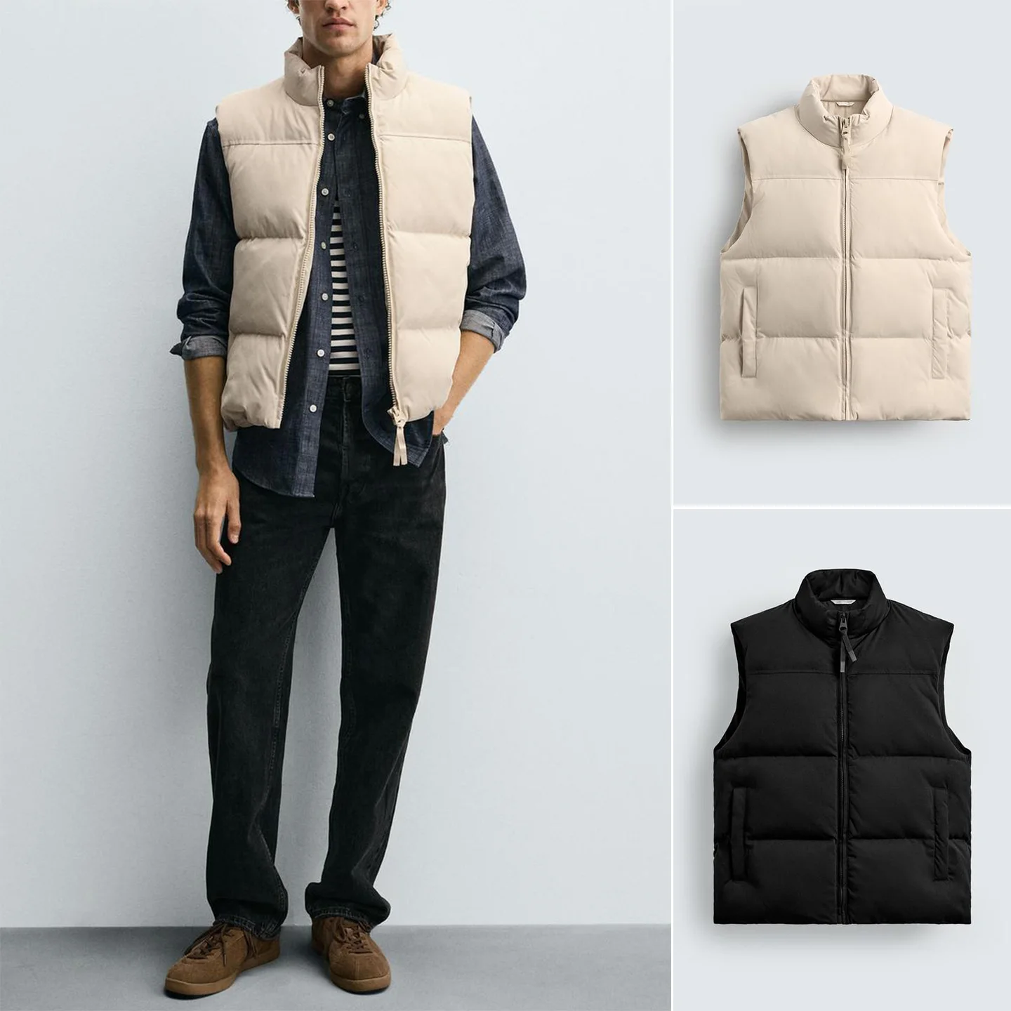 

Autumn Winter New Men's Cotton Vest Svel Straight Cut Slim Fit ket Decorated American Sle Youth Faion Stand Size