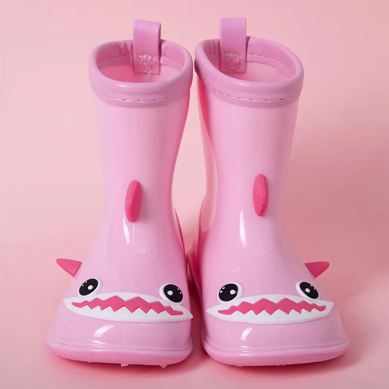 3D Cartoon Shark Children Rain Boots Non-slip Baby Flat Simple Soft Kids Fashion Boys and Girls Four Seasons Water Shoe Non-slip