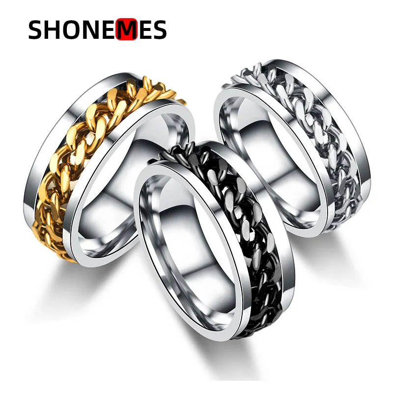 Shonemes Rotatable Rings Bottle Opener Stainless Steel Finger Bands Jewelry Accessories for Men Women