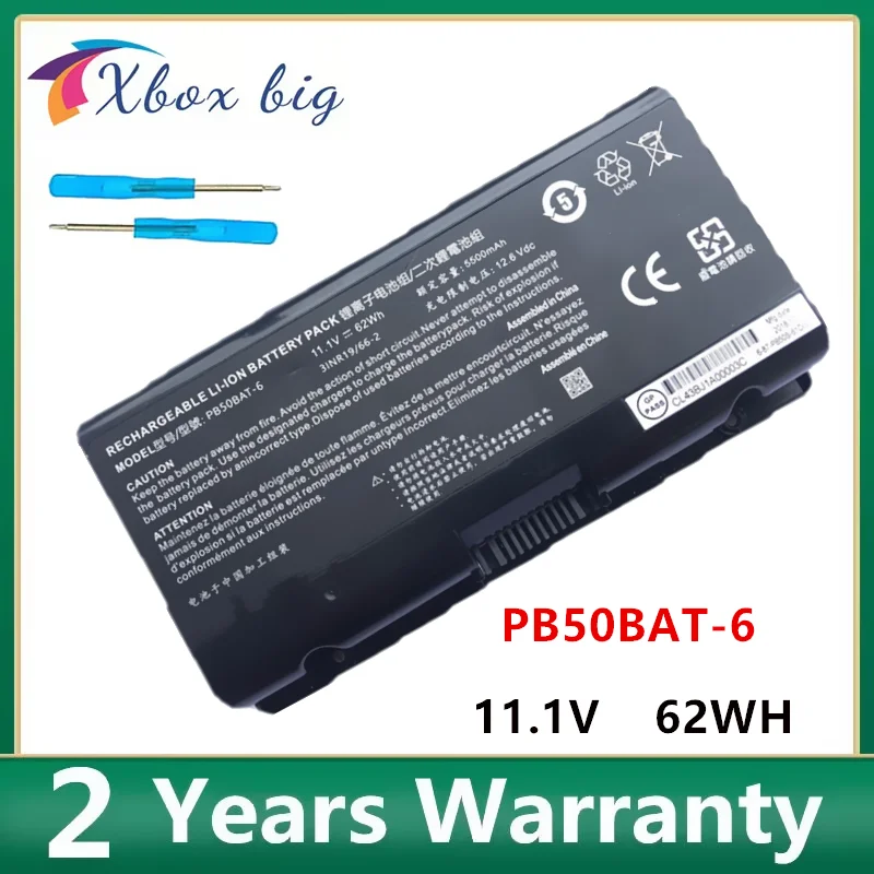 

PB50BAT-6 Laptop Battery For Clevo PB51RF-G PB70EF-G PB71EF-G PowerSpec 1720 Series 11.1V 62Wh 5500mAh 3INR19/66-2