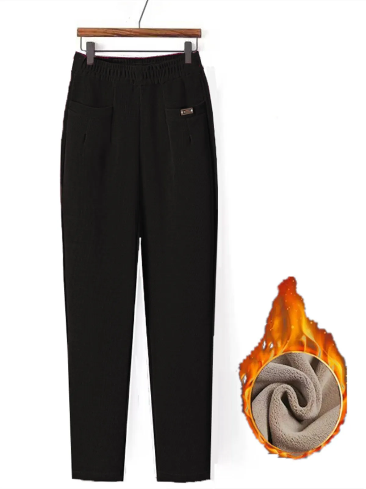 بنطلون نسائي كاجوال سميك من الصوف للخريف والشتاء، بخصر عالٍ وتصميم هارلان، سروال مخملي دافئ ومريح من ألياف البوليستر #4