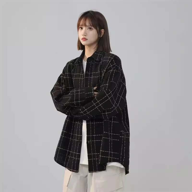 Fat mm Small Fragrant Style Shirt for Women in Early Spring 2024 New Slimming Long Sleeved Plaid Jacket Shirt for Women Clothing