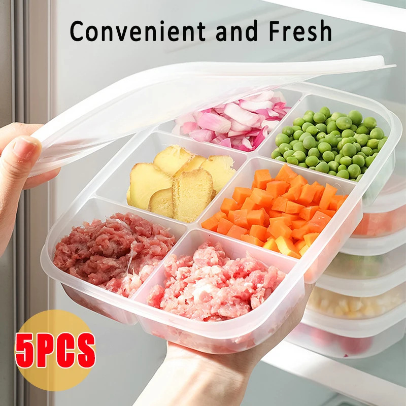 6/5 Grid Divided Serving Tray Storage Box Kitchen Portable Sub-format Seasoning Separator Box Fresh Snack Fruit Food Boxes Pouch