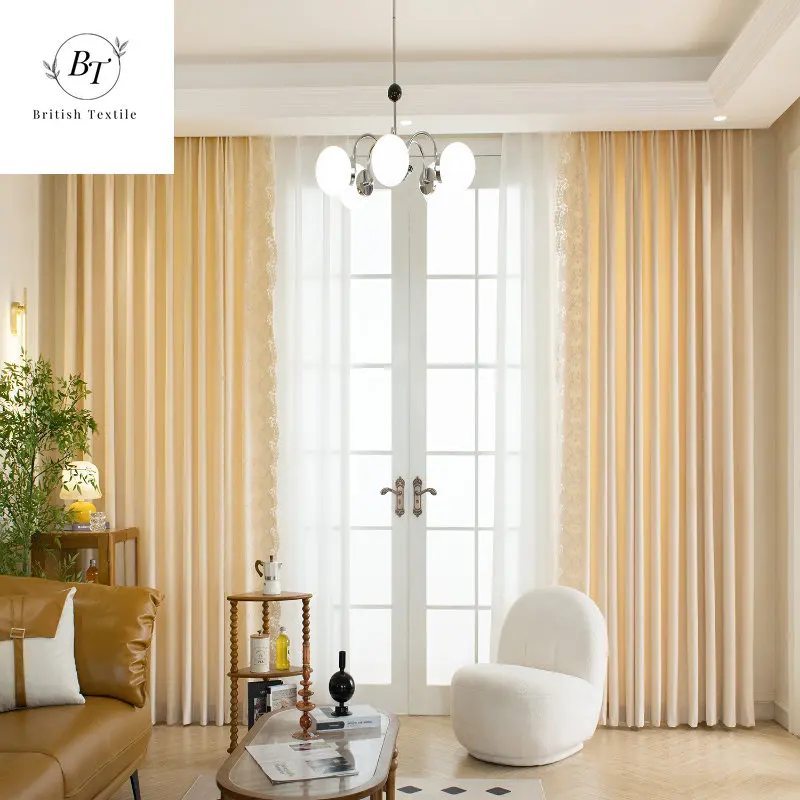 French Curtains for Living Dining Room Bedroom Thick Lace Cream Wind White Velvet Curtain Light Luxury Customization