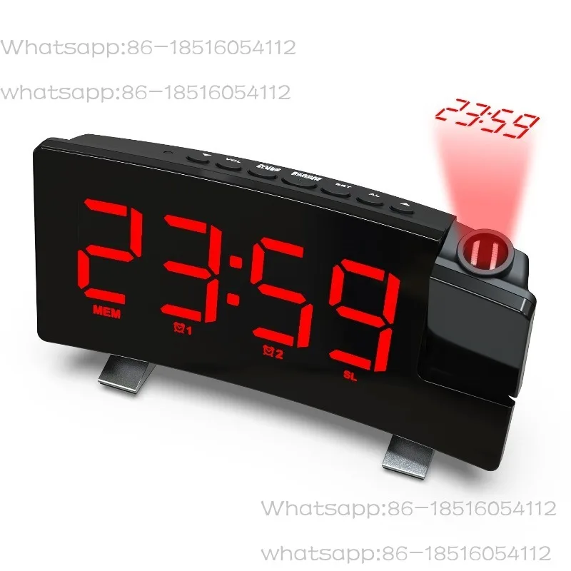 Radio alarm clock USB charging always on projection clock, curved large screen desk clock