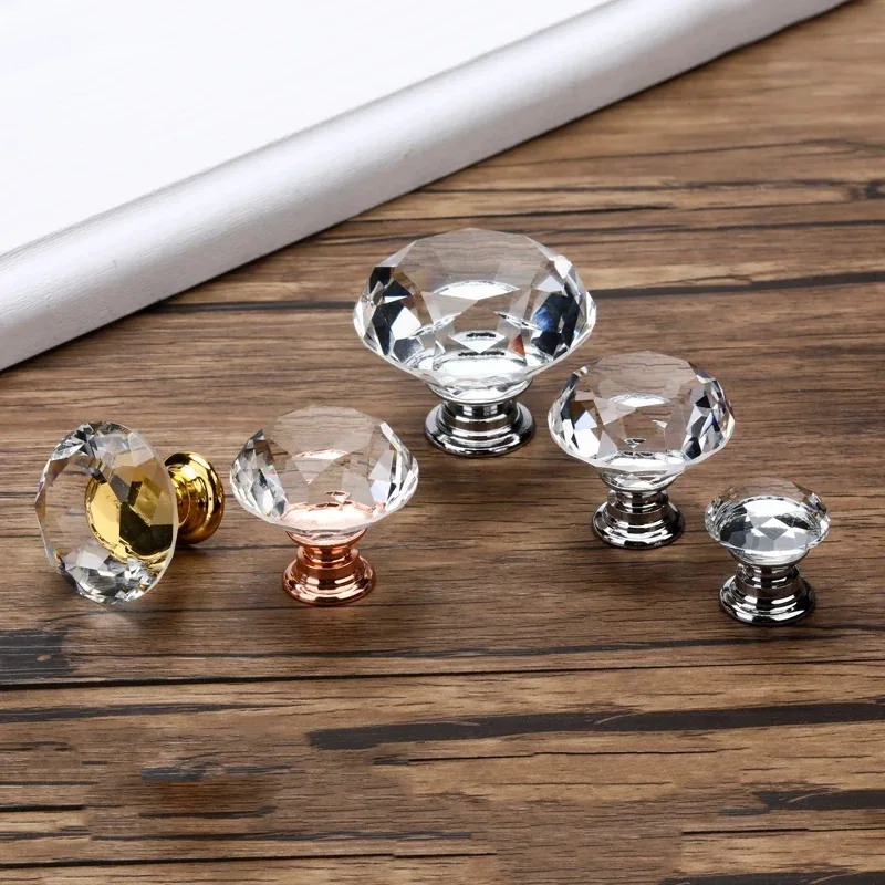 KAK 20-40mm Diamond Shape Design Crystal Glass Knobs Cupboard Drawer Pull Kitchen Cabinet Door Wardrobe Handles Hardware