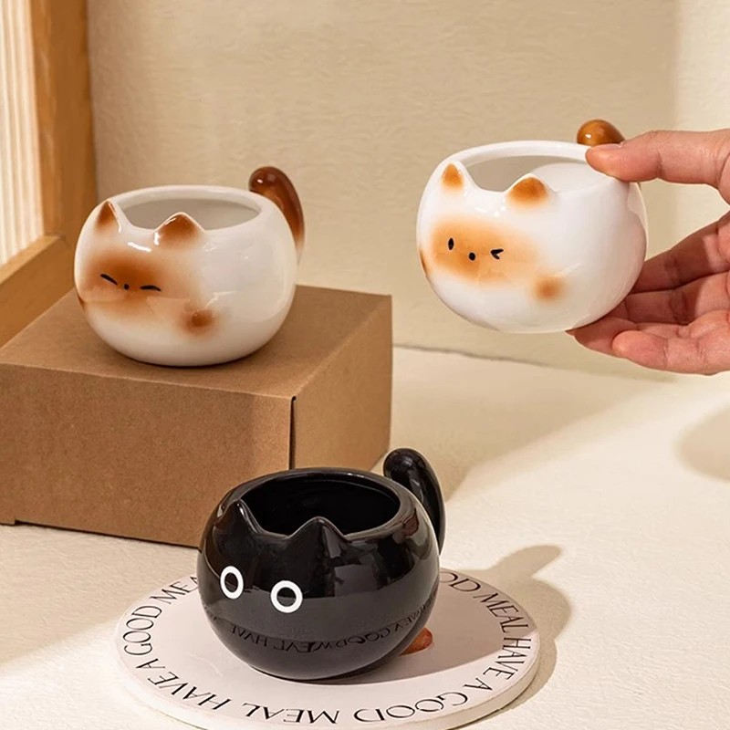 Taza de café de gato siamés, taza creativa de gatito bonita, taza exquisita de aspecto adecuada para cafetería, taza con leche, oficina, sala de estar, hogar, dormitorio, taza para beber, té de la tarde, flor, té, regalo, 1 ud.