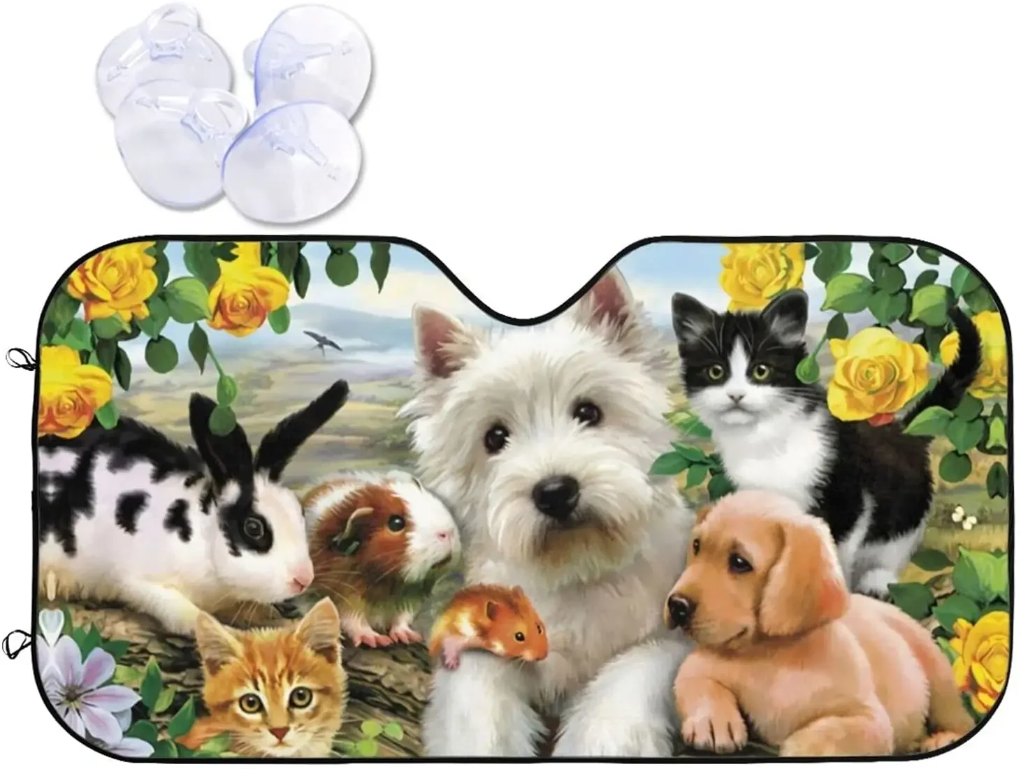 Cute Dog Animais Frente pára-brisa Sun Shade, Auto pára-sol para carro, caminhão, SUV, blocos, raios UV, Sun Visor Protector, mantém o seu veículo