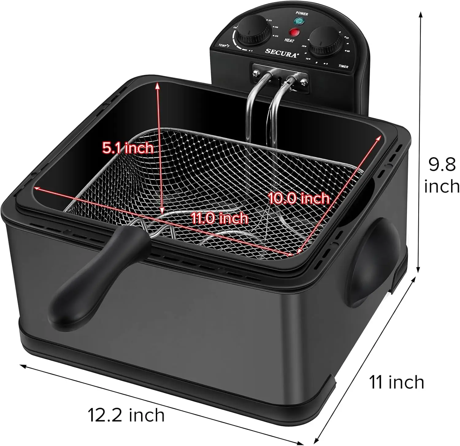 Nuova friggitrice elettrica a triplo cestello in acciaio inossidabile da 1700 Watt con filtro Extra antiodore senza Timer, 4L/17-Cup, nero