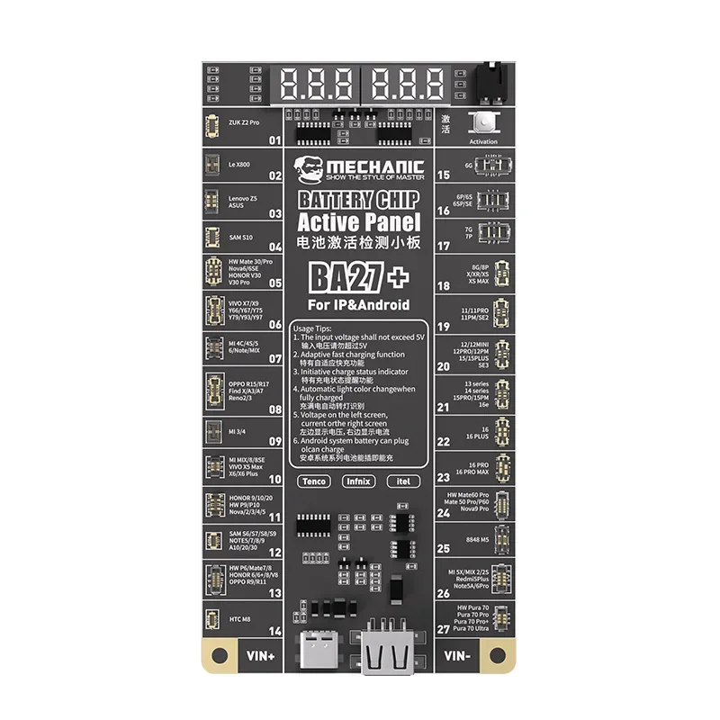 MECHANIC BA27+ Battery Chip Active Panel 4.2V-4.5V for iPhone 6-16 400+ Android Battery Fast Charge One-click Activation Board