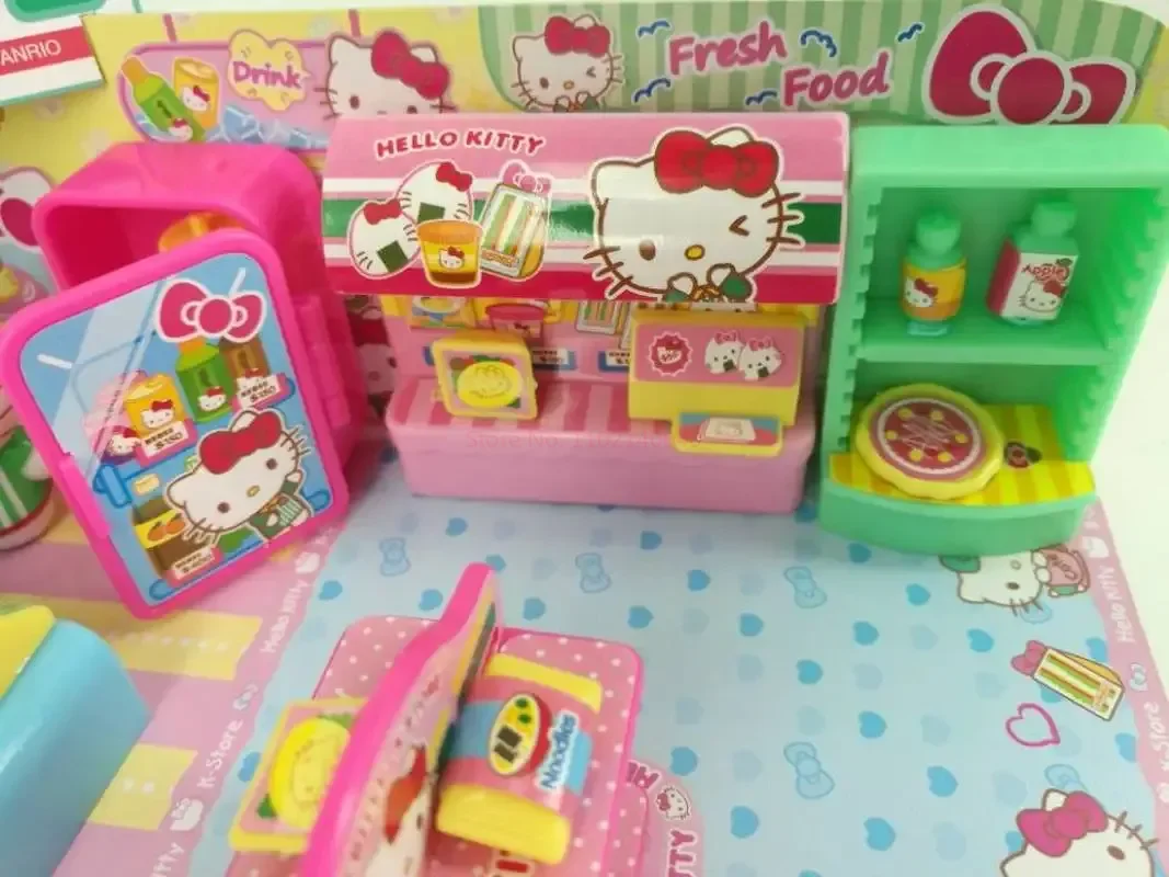 Sanrio Hello Kitty Convenience Store Play House Stackable Street View Splicing Toys Figure Anime Figurine Kitchen Children'S Toy