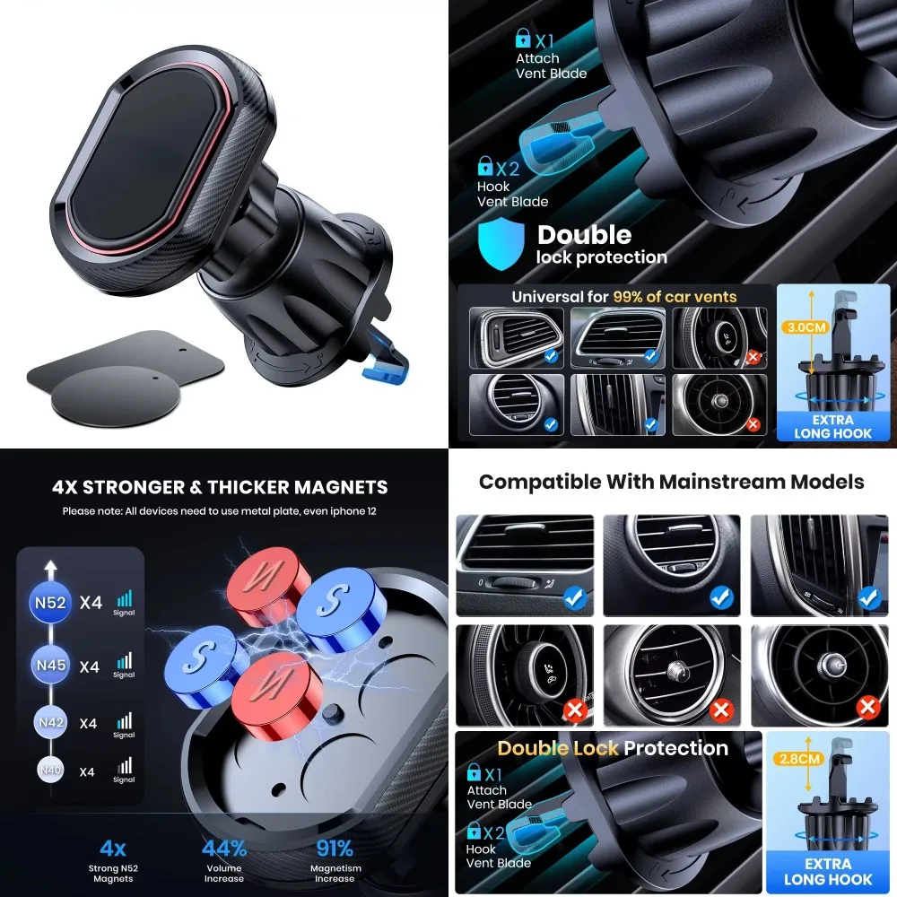 

ftvae Magnetic Car Phone Holder,Upgraded N52 Super Strong Magnetic Cell Phone Mount for Car Air Vent Compatible with All Phones