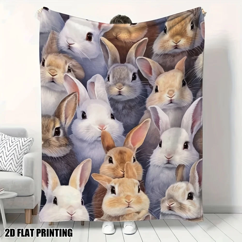 Cute Bunny Rabbit Family Throw Blanket Fleece Plush Animal Pet Decoration 150x200cm Cozy Winter Sleeping Throw