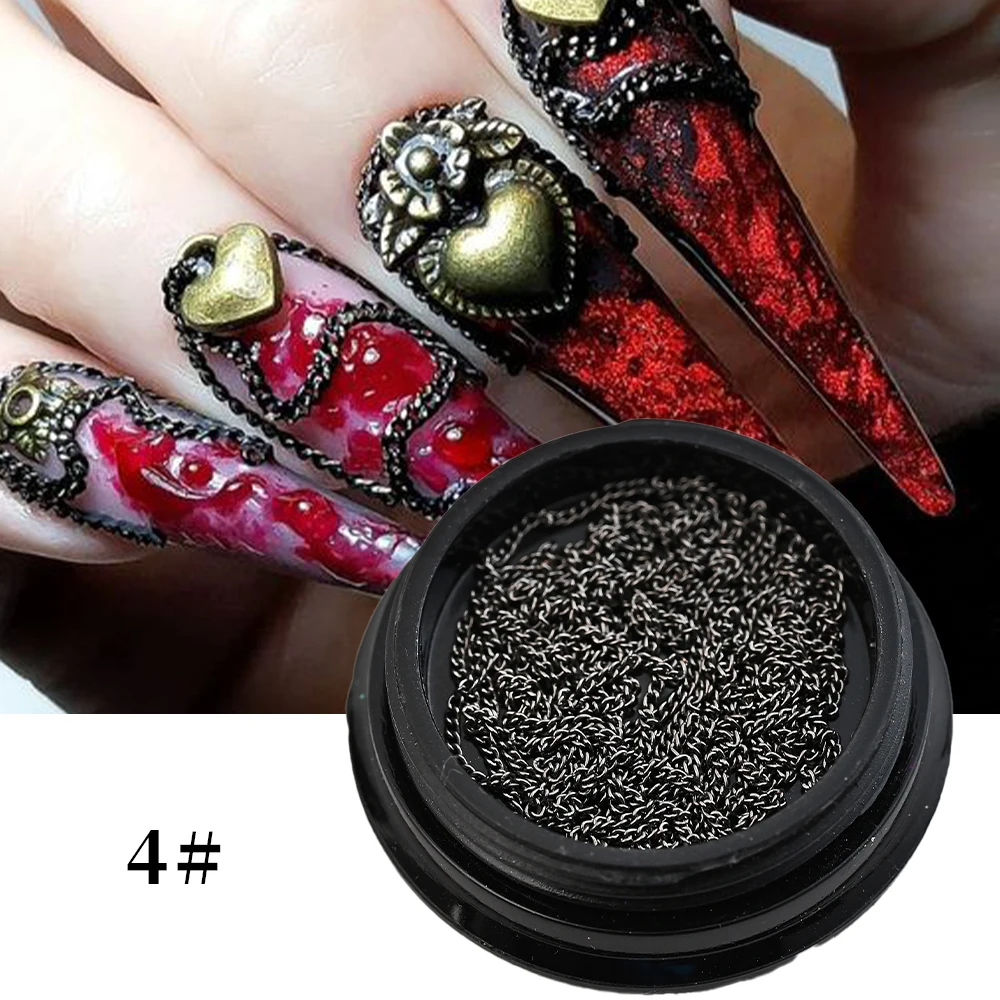 100CM 3D Punk Metalen Ketting Nagellegering Studs 1,5-2mm Goud Zilver Lange Ketting Nagelbedels DIY Franse Legering Goud/Punk Manicure Jewelr