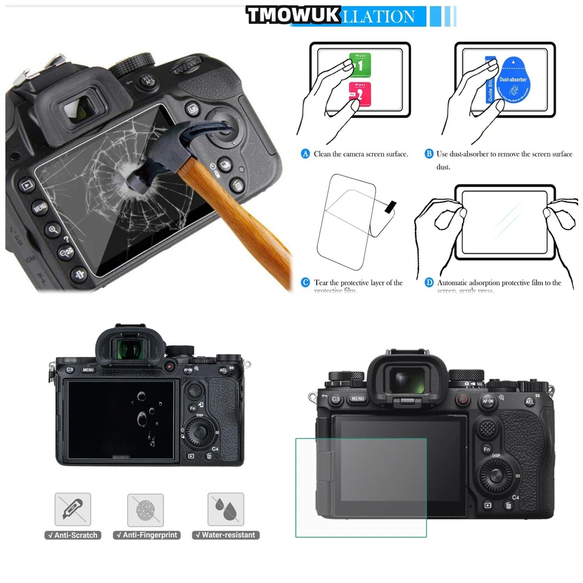 

For A9 A9II A7RII A7RIII A7R4 A7R4A A7SMII, Robust 9H Tempered Glass, Anti-Scratch, HD Clear Display Guard