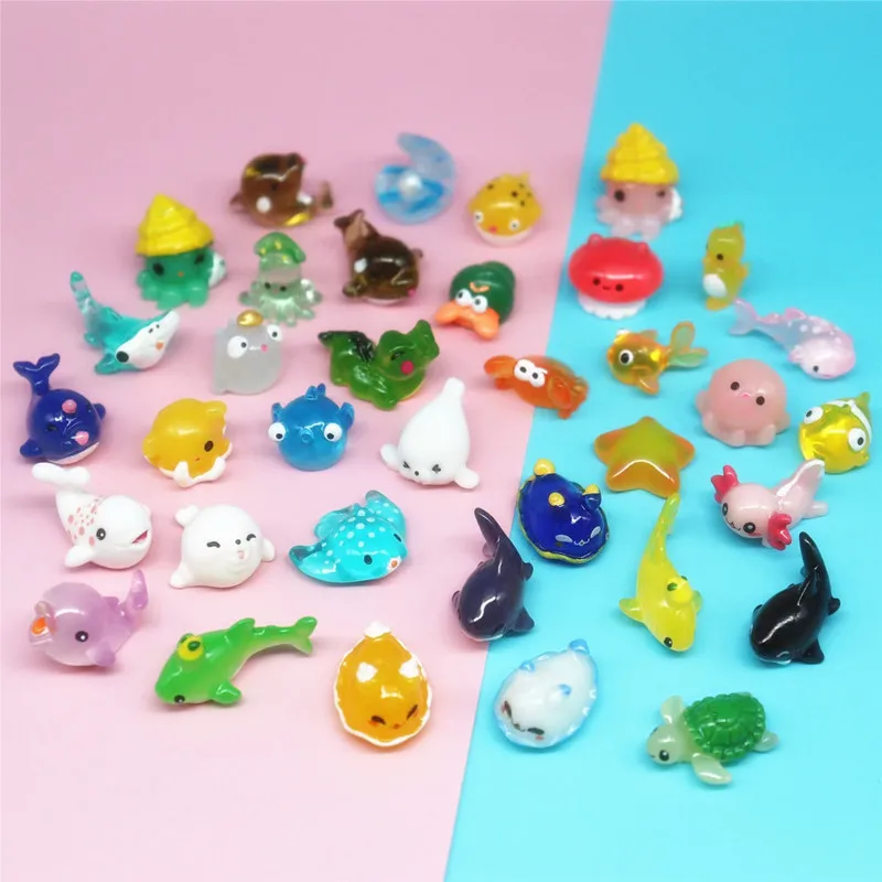 Minifiguras luminosas de Dophin para decoración del hogar, figuritas en miniatura de peces que brillan en la oscuridad, 10 piezas
