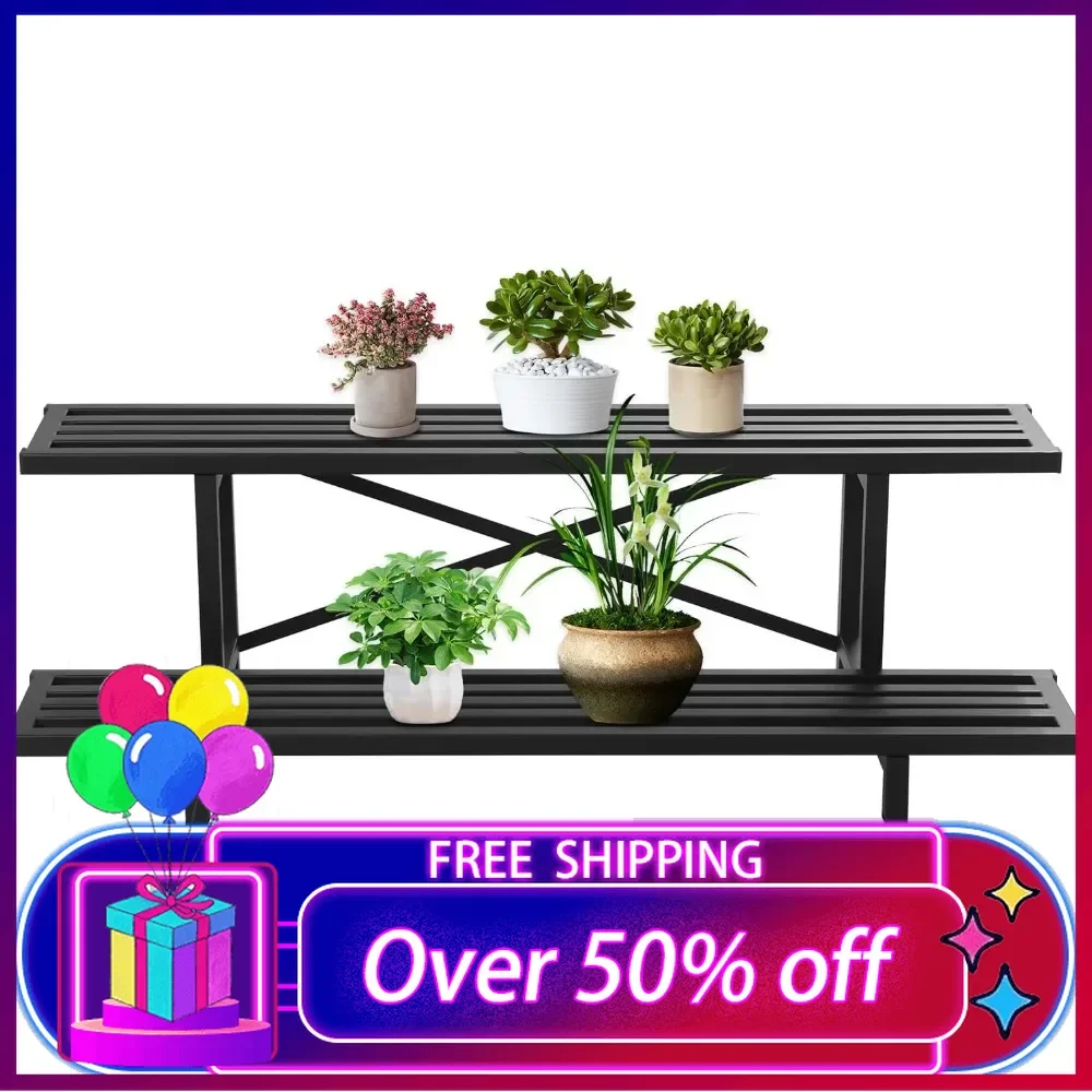 

Sturdy Metal Plant Stand 2 Tier Heavy Duty Potted Flower Holder Plant Shelf Planter Display Shelving for Patio Garden Balcony