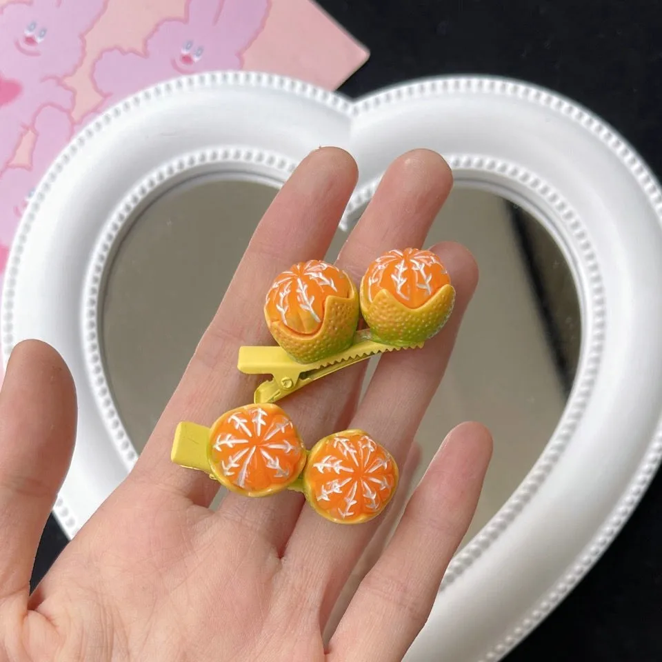 2pcs Sugar Orange Hairpin Cute Little Orange Imitation Food Bang Edge Clip Cartoon Headwear