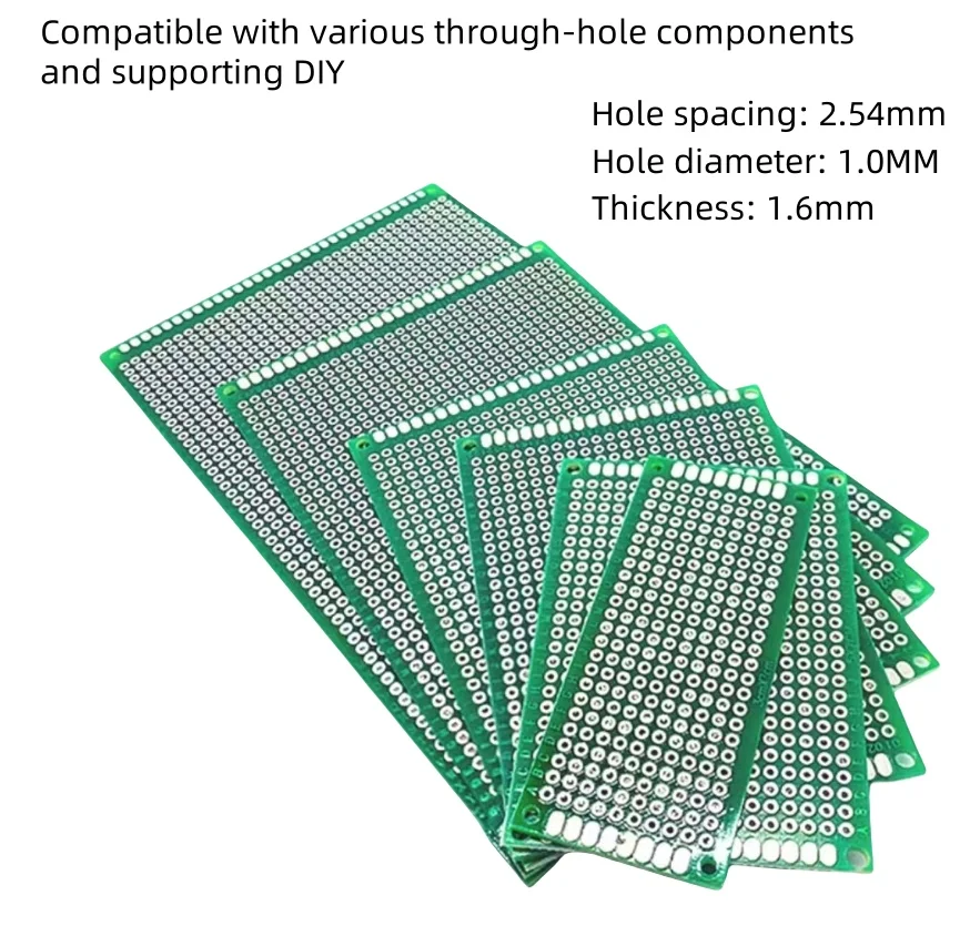 

5PCS Double-Sided PCB Board Kit (2x8cm to 9x15cm) - Green FR4 Prototype Boards for DIY Electronics