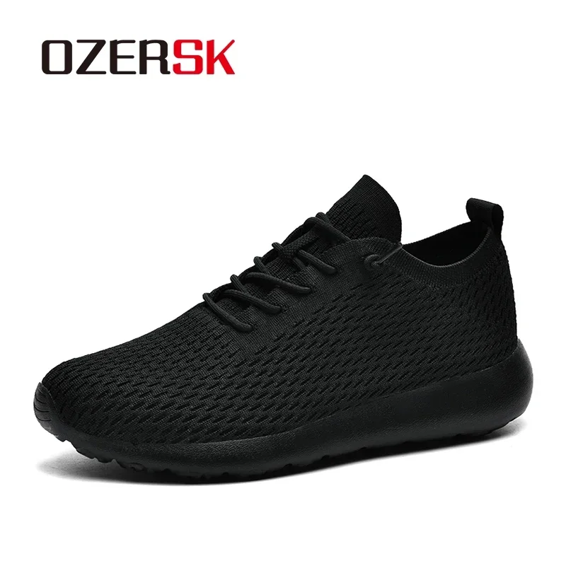 

OZERSK Lace-Up Breathable Mesh Sneakers Men Summer Black White Non-Slip Soft Bounces EVA OutSole Shoes Man Comfort Casual Shoes