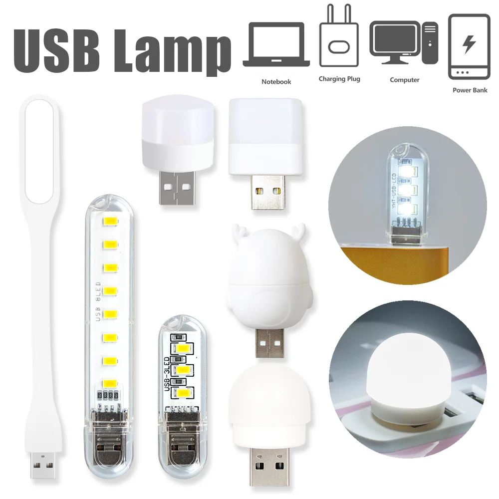 

Mini Portable USB LED Book Light DC5V Ultra Bright Reading Book Lamp 3leds 8leds Night Lights For Power Bank PC Laptop Notebook