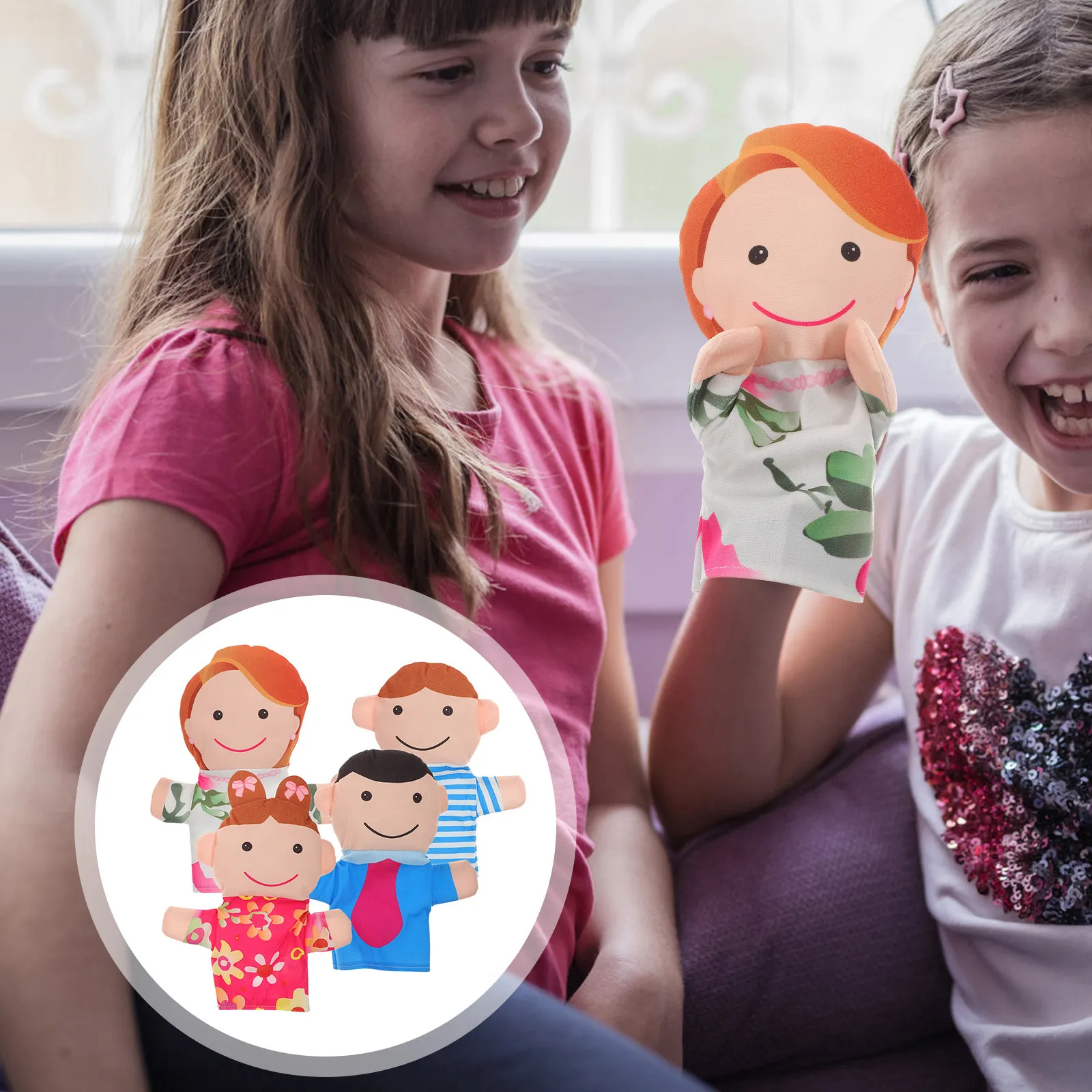 

4Pcs Family Hand Puppets for Toddlers Kids Babies Adults Soft Cloth Material Lightweight Comfortable Educational Role Play