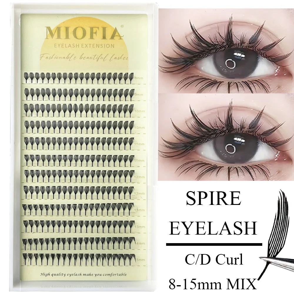 12 Rows Spire Eyelash Extension Feather Shape C/D Curl Premade Fans Anime Tower Lashes Natural Soft Lightweight Manga Eyelashes