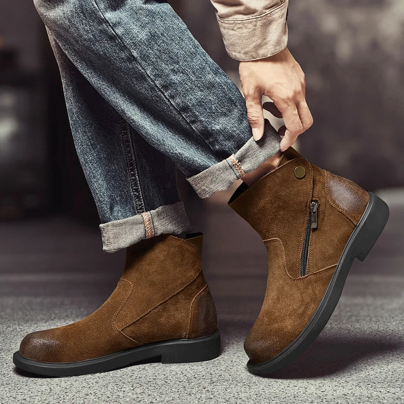 

Winter Fashion Trend Mens High Top Chelsea Boots Luxury Brand Business Leather Boots High-quality Handmade Genuine Leather Boots