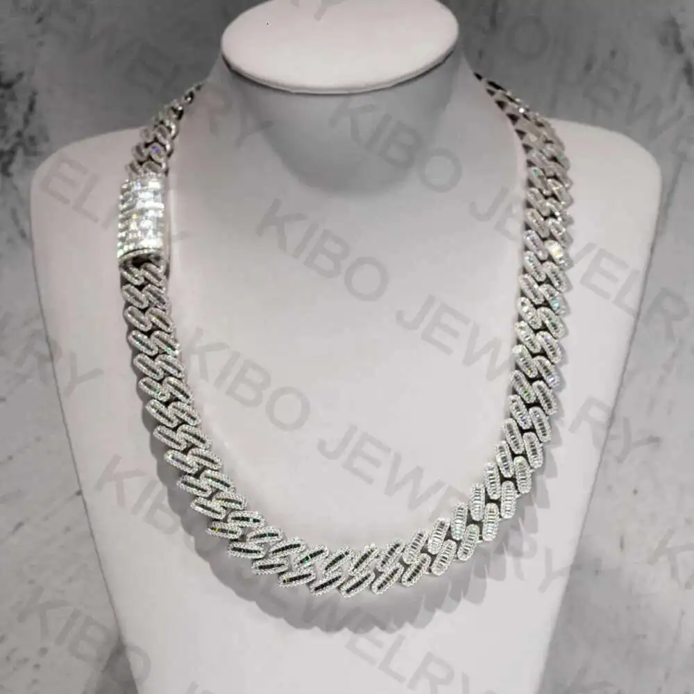 

Luxury Rapper Hip Hop Jewelry Mens Chains Vvs Emerald Cut Moissanite Diamond Necklace Iced Out Moissanite Cuban Baguette Chain