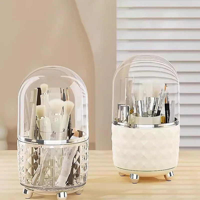 360° Rotating Makeup Brushes Holder Portable Desktop Makeup Organizer Cosmetic Storage Box Make Up Tools Jewelry Container