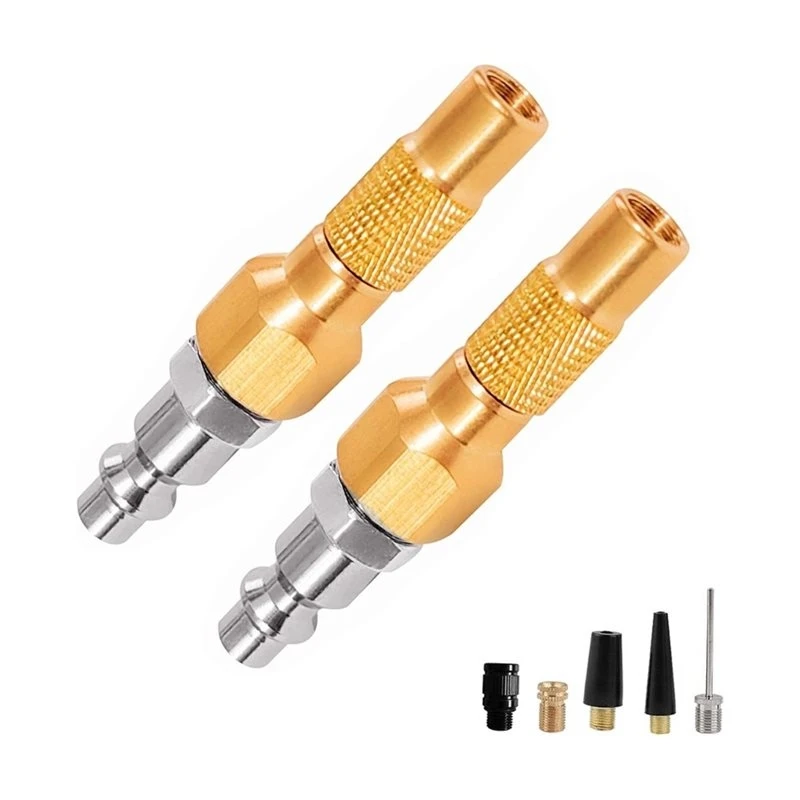 A95E-Solid Brass Air Chuck Screw-On Inflator Nozzle Kit(7 Pcs) For Pool Floats, Air Mattress& Boats Heavy-Duty