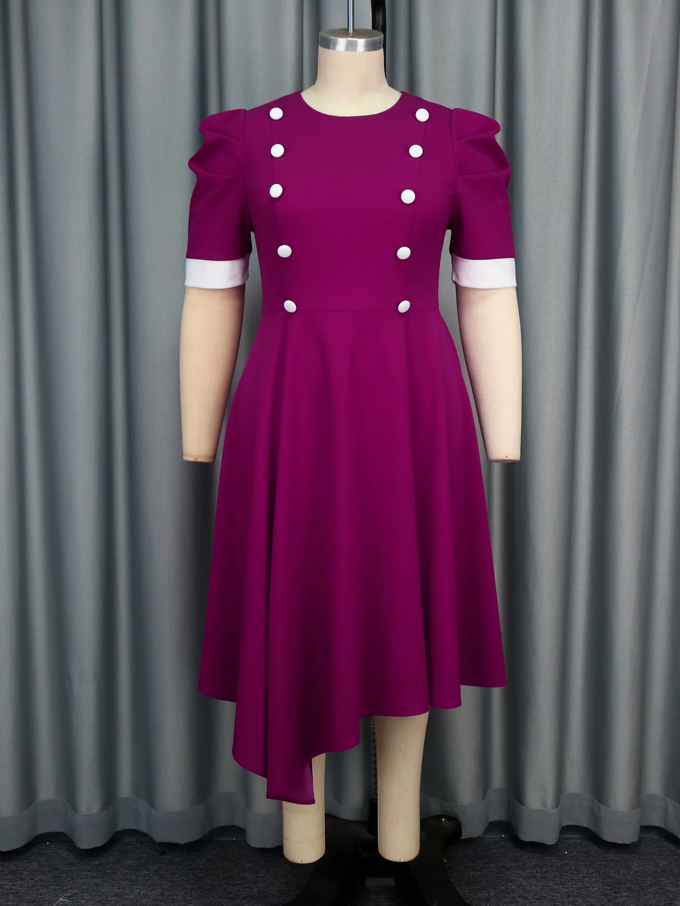 Am 050220 plus size bloco de cores em torno do pescoço a linha vestido de manga curta elegante festa cocktail vestido robe feminino festa