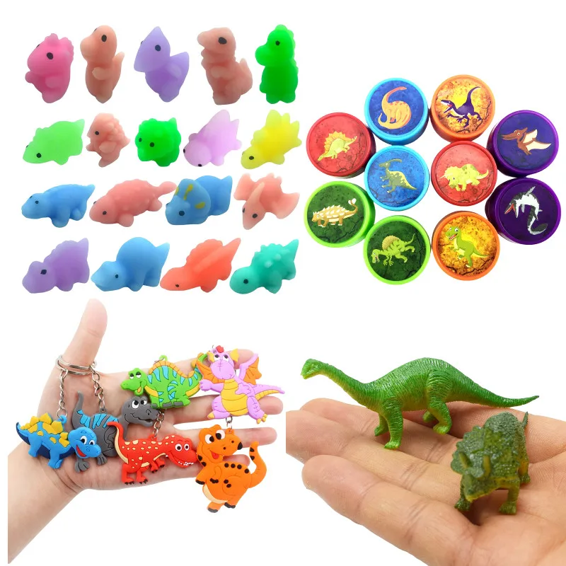 56PCS Dinosaur Theme Stamp Toy Keychain Bracelet Decoration Toy Children\'s Stress Relief Christmas Halloween Gift School Reward