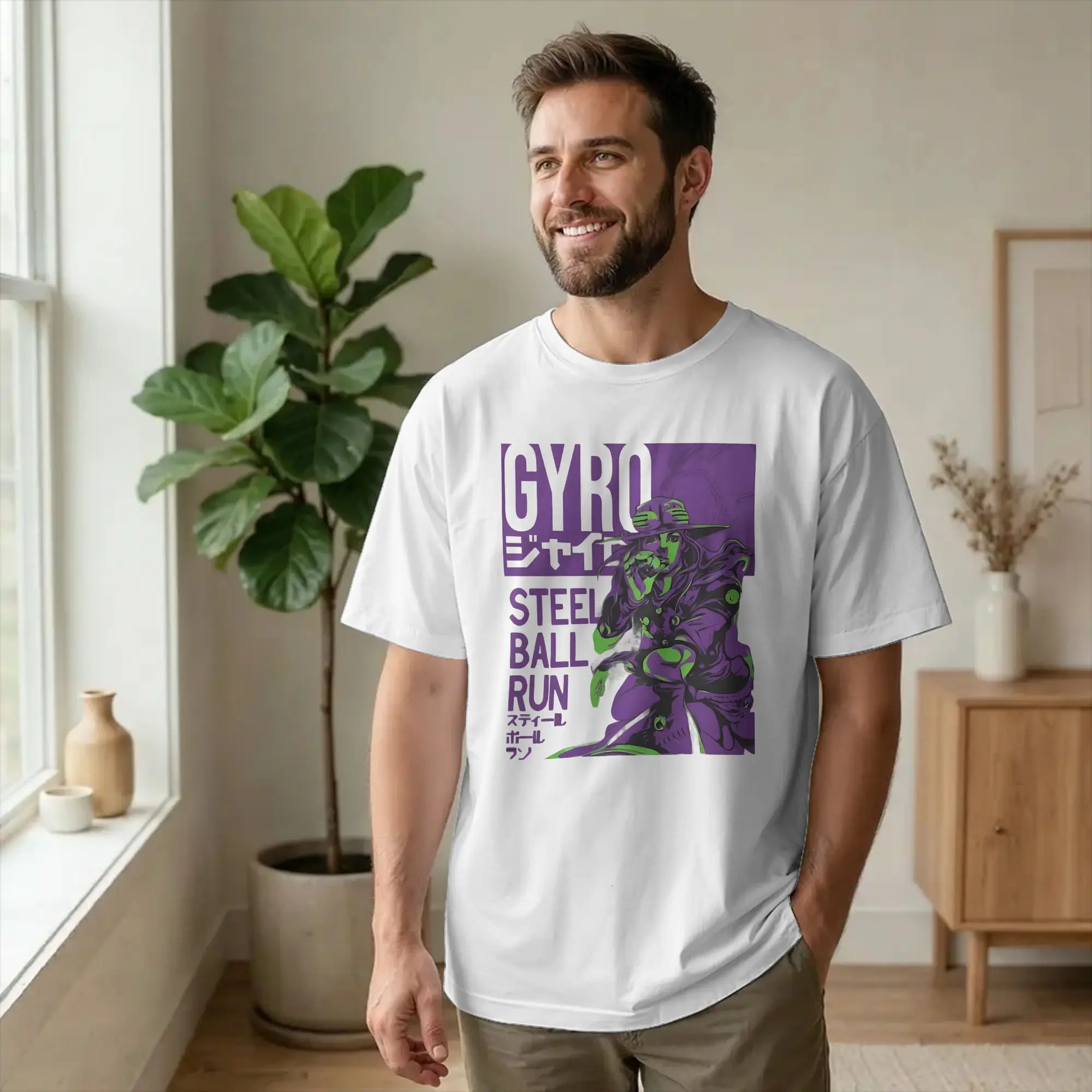Gyro Zeppeli T-Shirts for Men Women Joestar Family Bizarre Adventure Anime Cotton Tees O Neck Short Sleeve T Shirts Big Size Top