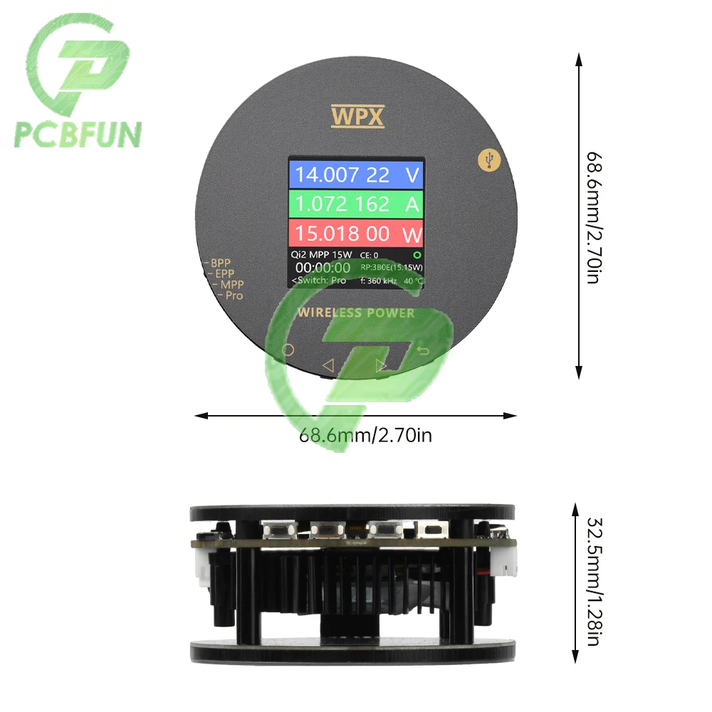 

WPX-0001A Многофункциональный тестер Qi2 1,54 дюйма Магнитный тест беспроводной зарядки 15 Вт MPP Быстрая зарядка