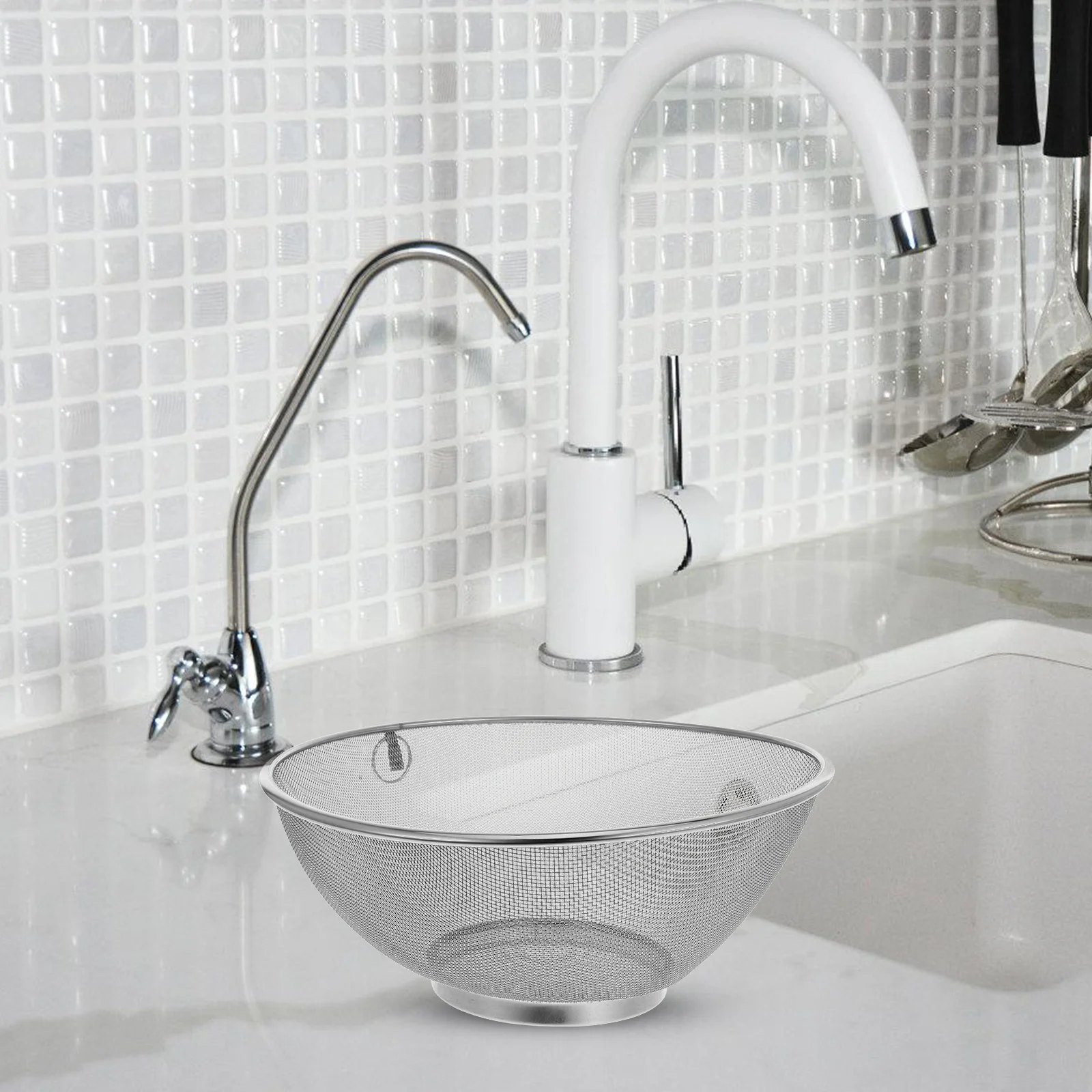 

Stainless Steel Mesh Basin Rice Washing Drain Filter Sink Basket Strainer Tool Kitchen Fine Mesh Vegetable Fruit Cleaner