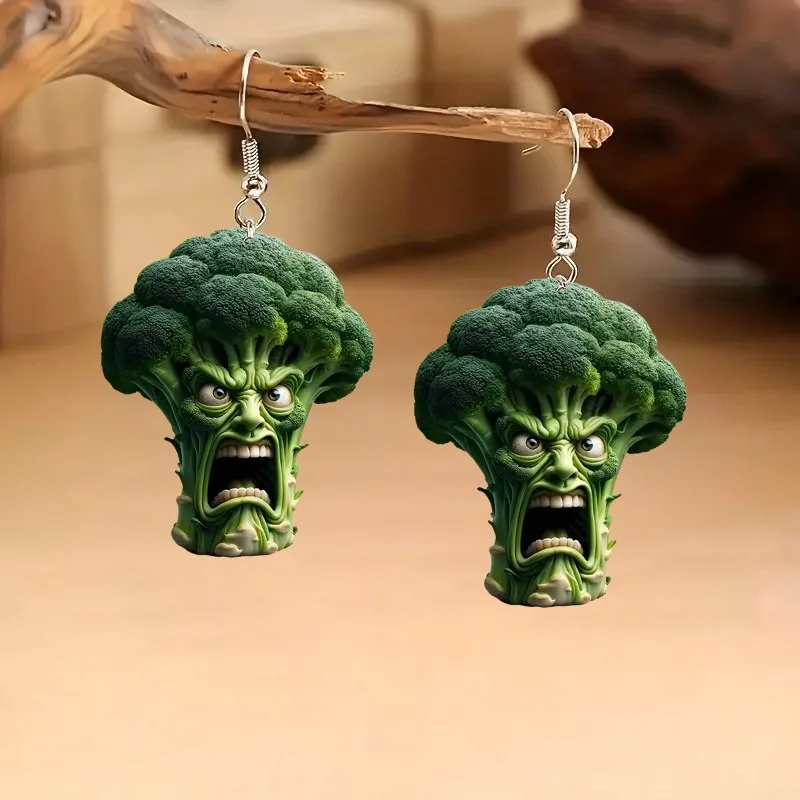 Original Design Acrylic Broccoli Acrylic Earrings Cute Imitation Vegetable Cartoon Fashion Ear Accessory for Women Girls Ladies