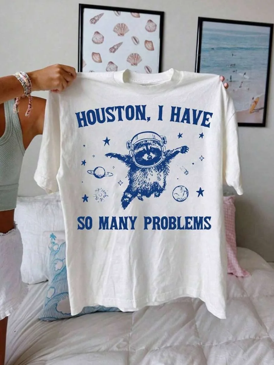 

Plus - Size Cute Black Cat Graphic Tee, White Short - Sleeve with “I'M FINE” Slogan