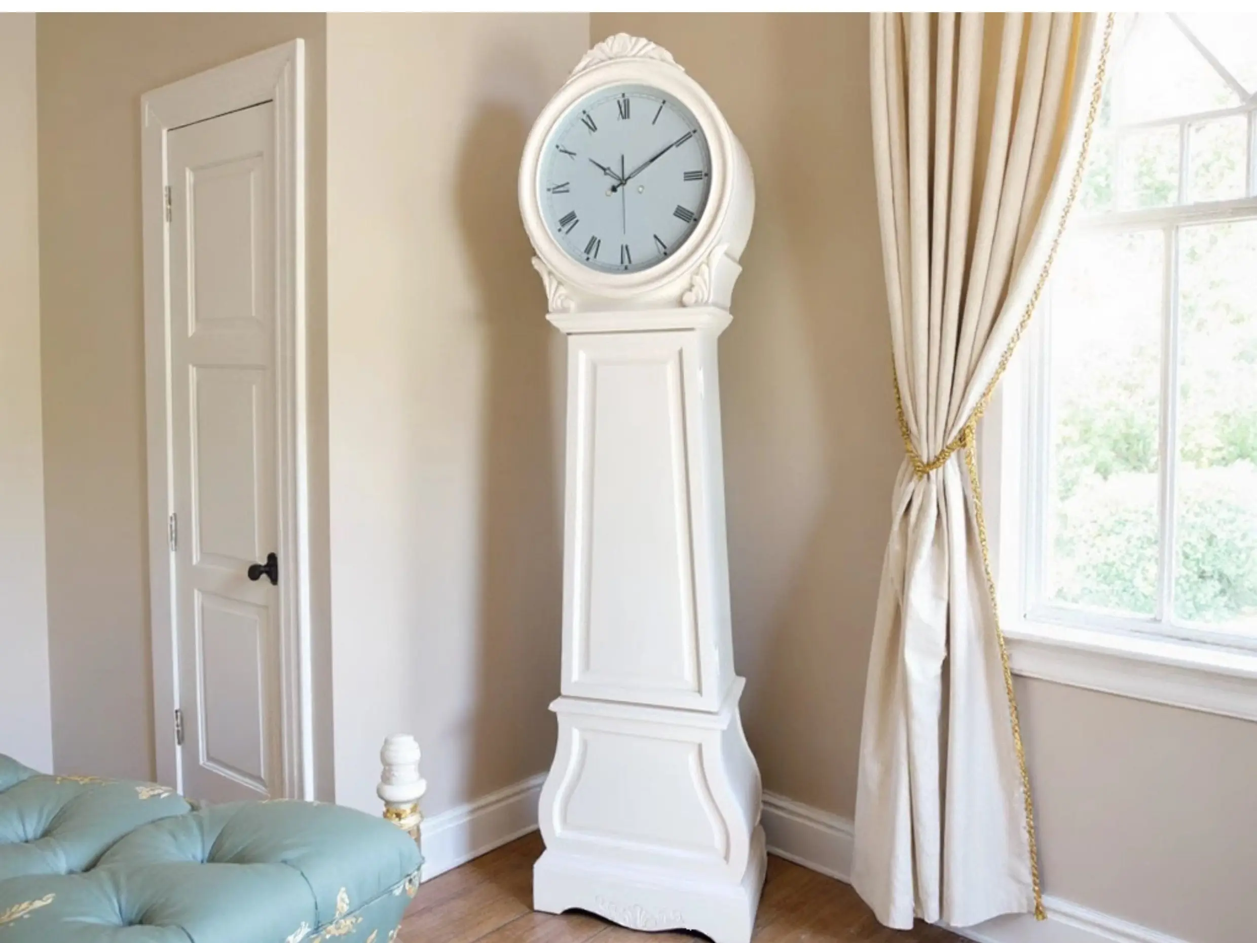#French retro floor clock solid wood European quartz clock music timepiece American