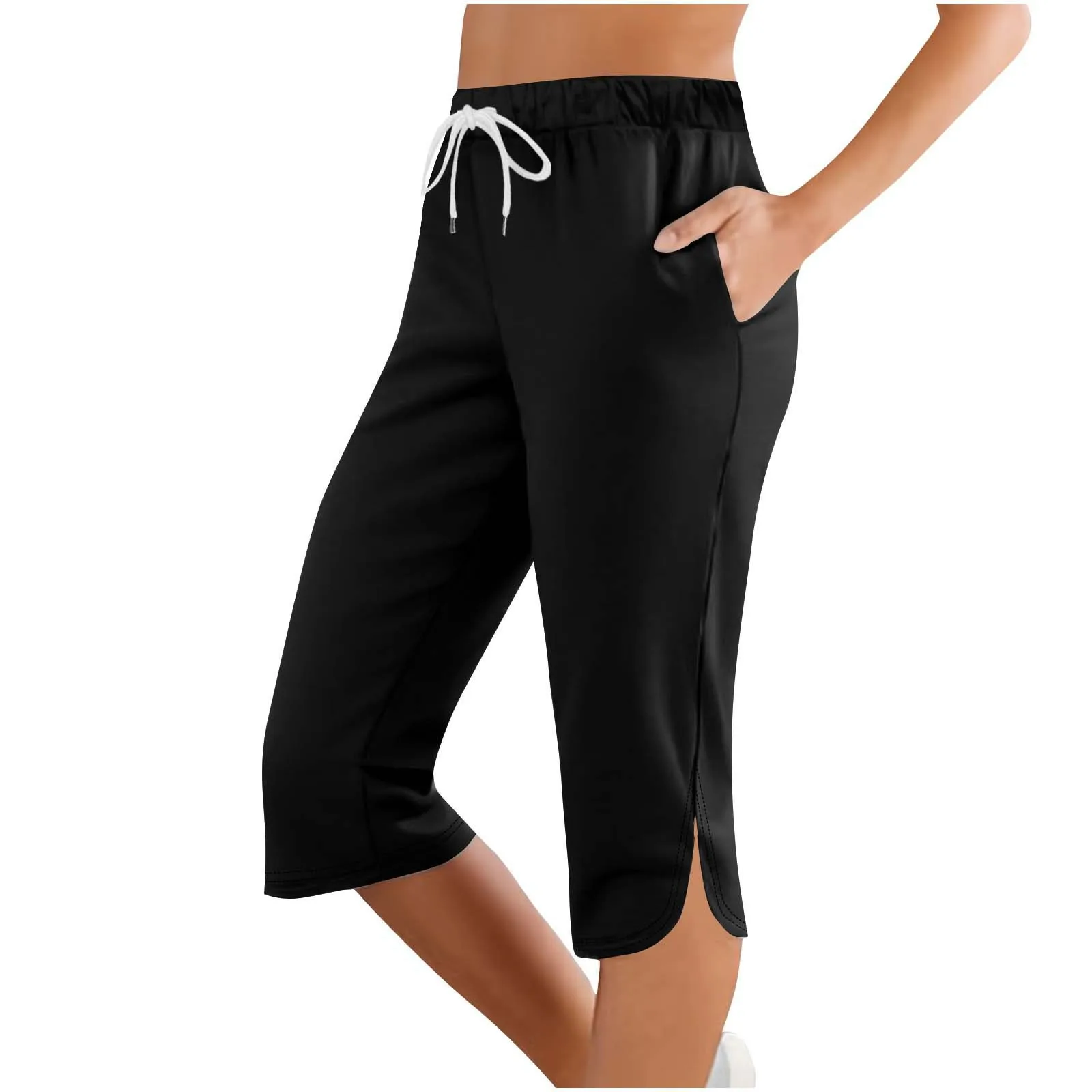 

Women Sport Capris Pants 2025 Summer Fashion Solid Comfortable Casual Slimming Mid Waist Cropped Trouser Drawstring Fitness Pant