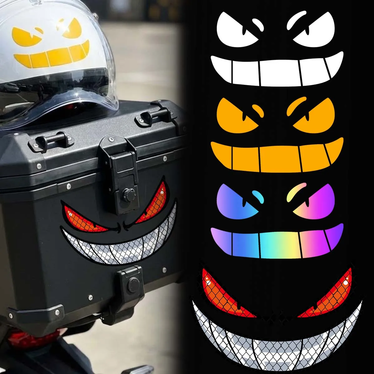 JDM Demon Eyes Gengar Reflective Motorcycle Stickers Moto Scooter Helmet Windshield Tail Box Body Decor Vinyl Accessories Decals