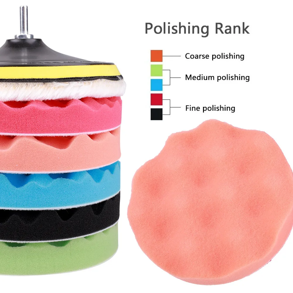 8Pcs 3/5/6/7 zoll Multifunktions Welle Schwamm Ball Auto Polieren Schönheit Werkzeuge Selbst-klebe Wachsen Wolle Rad Set Kits